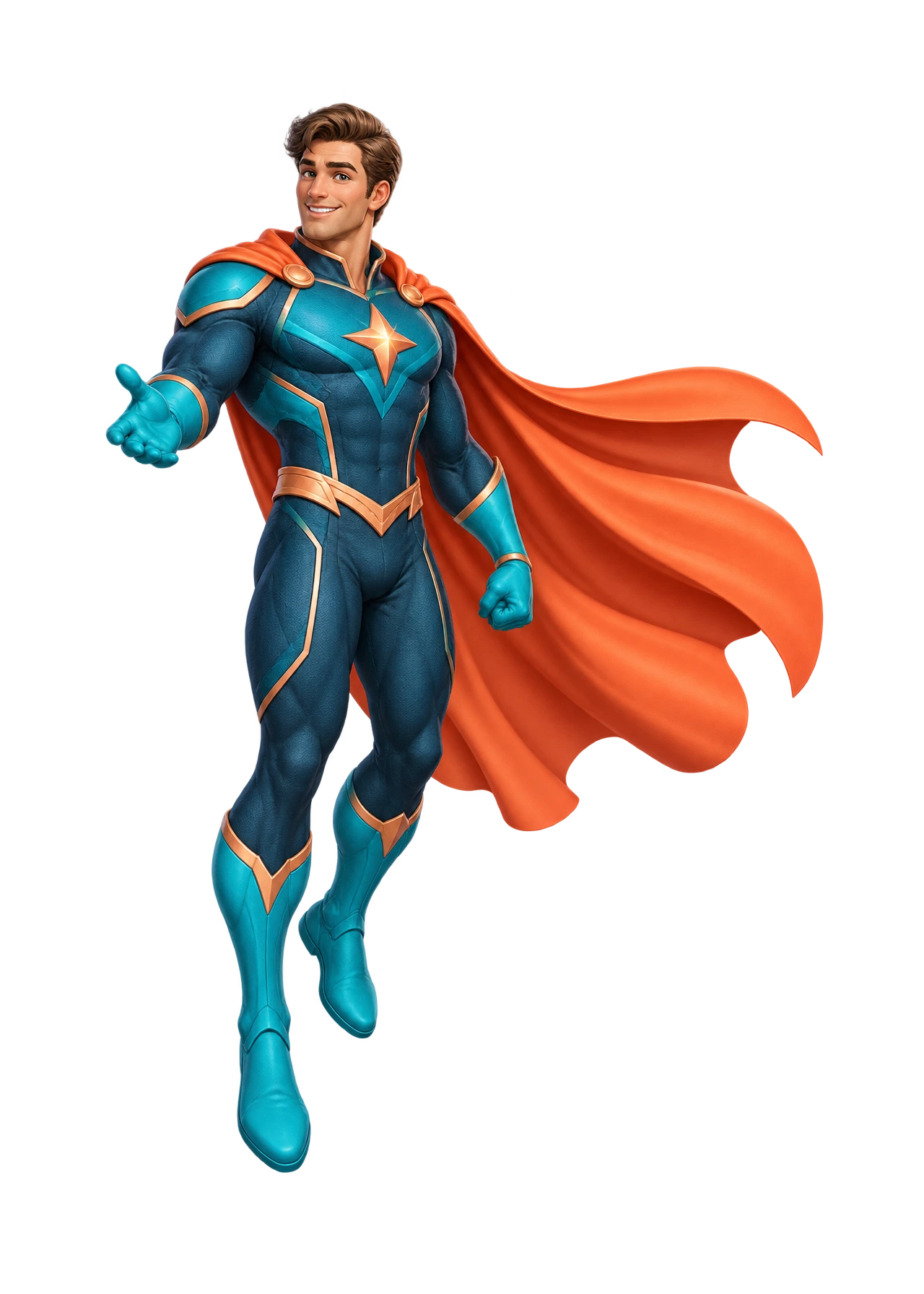 SuperCasinoSites superhero mascot in a teal suit and orange cape